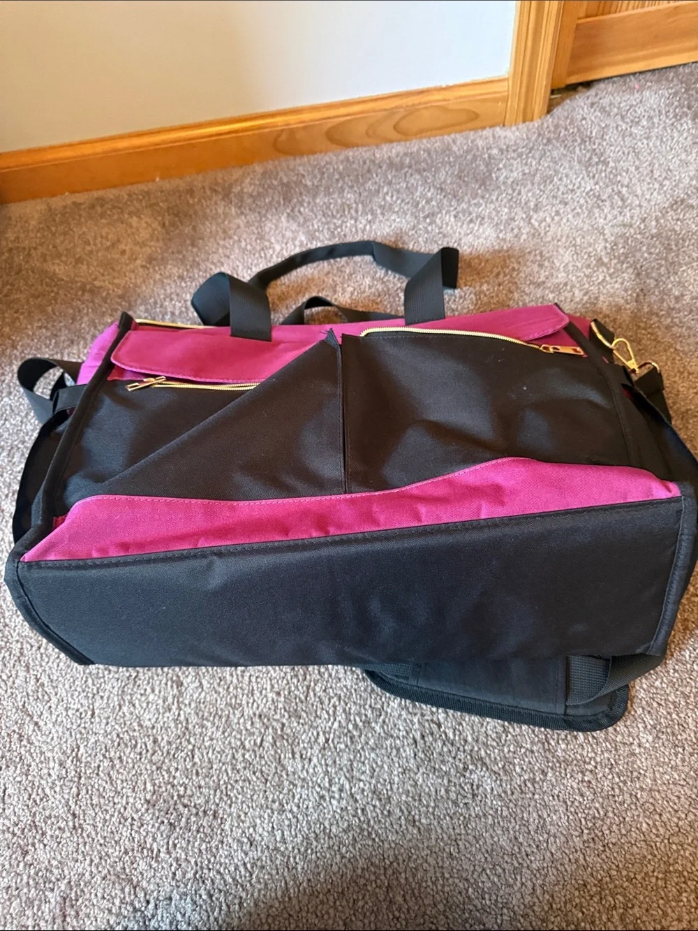 Magenta and Black Large Organizer Tote Bag